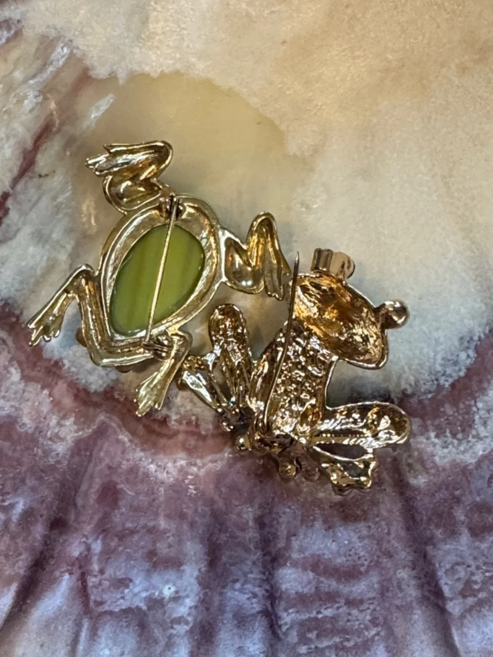 Green Crystal Frog Brooches - Set of 2